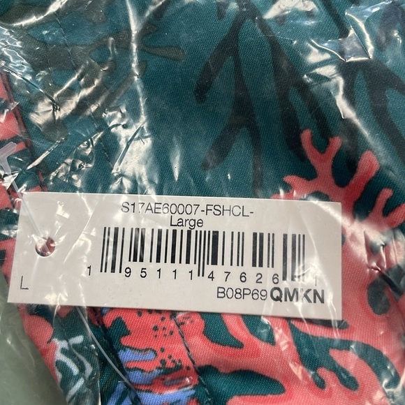 Amazon Essentials Mens 9" Quick-Dry Swim Trunk Teal Coral Tropical Print L NEW - Picture 9 of 10